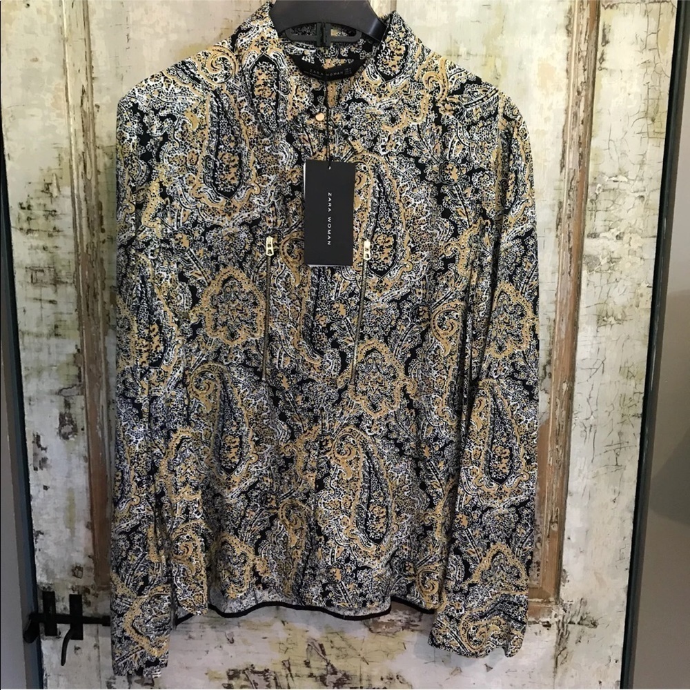 New Zara Women Blouse XS Paisley Zipper Detail - Picture 3 of 7